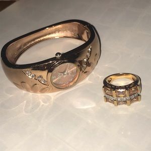 Rose gold watch and ring set